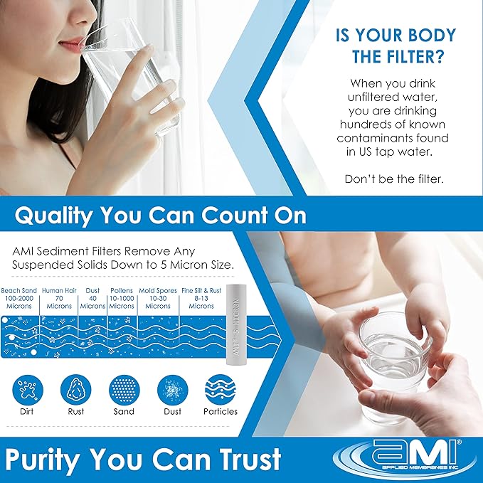 APPLIED MEMBRANES INC. Whole House Water Filter Replacement Filter Cartridge Set | 2 Stage 4.5” x 20” Sediment and Carbon Block Filters | Fits 20-inch Housings