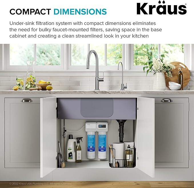 KRAUS Purita 2-Stage Under-Sink Filtration System with Single Handle Drinking Water Filter Faucet in Spot-Free Antique Champagne Bronze, FS-1000-FF-104SFACB