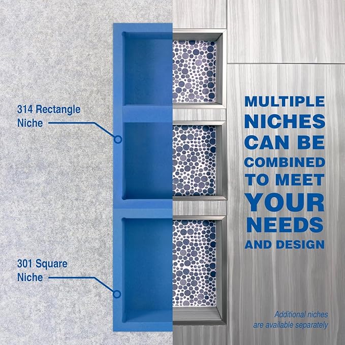 Noble Pre-Formed Rectangular Shower Niche 314 12"x20" with Adjustable Shelf Easy Install Water-Resistant Bathroom Storage Shelf Modern Design for Shower Essentials Durable and Stylish Organizer