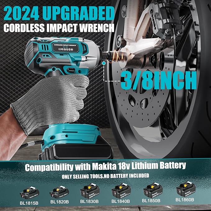 Cordless Impact Wrench for Makita Battery: 250FT-LBS 3/8 inch Impact Gun Brushless Electric Includes LED Work Light - 2400RPM Impact Driver Wrench - Bare Tool Only
