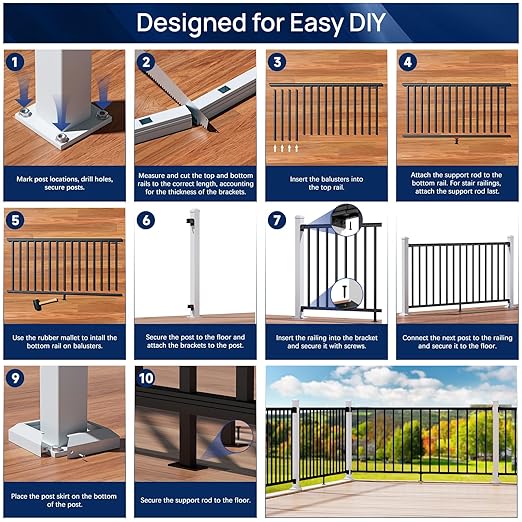2.56 in x 2.56 in x 39 in White Aluminum Deck Railing Post with Screws & Drill, Outdoor Textured Powder-Coated Finish Stair Railing Post for Decks, Porches & Balconies (1x 39in Post)