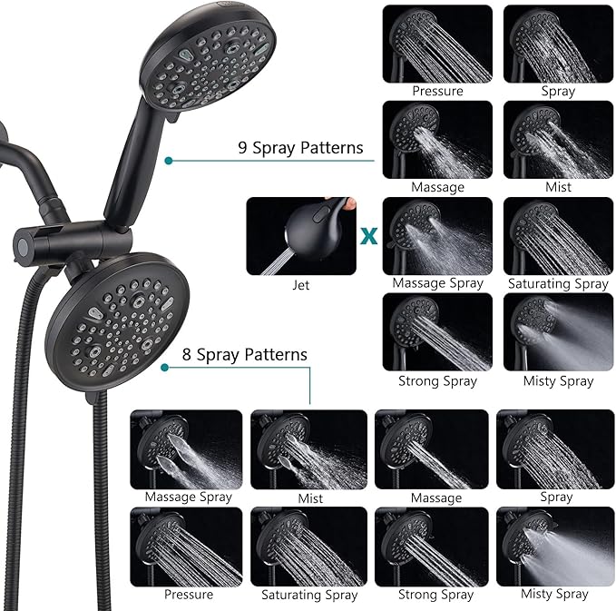 PROOX 3 Handle Tub Shower Faucet Set, Dual shower head Combo with Tub and Shower Trim Kit with Rough-in Valve, Matte Black Bathtub Shower Faucets, Wall Mounted Bathroom Rain Shower System