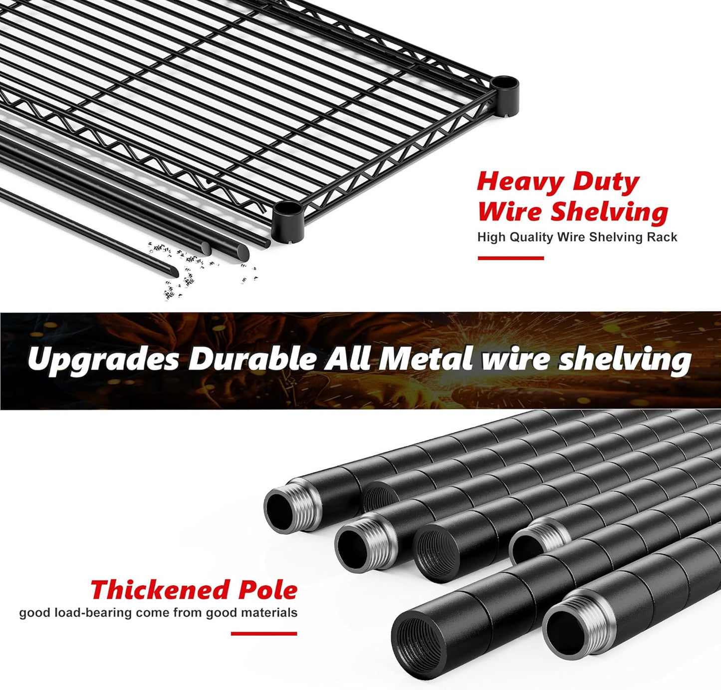 REIBII 1500LBS Storage Shelves Metal Shelving Unit 61.7''W Wire Shelving, 5 Tier Pantry Shelves Kitchen Shelves Adjustable Wire Shelf for Garage Shelving Heavy Duty, 61.7" W*72.4" H*15.8" D