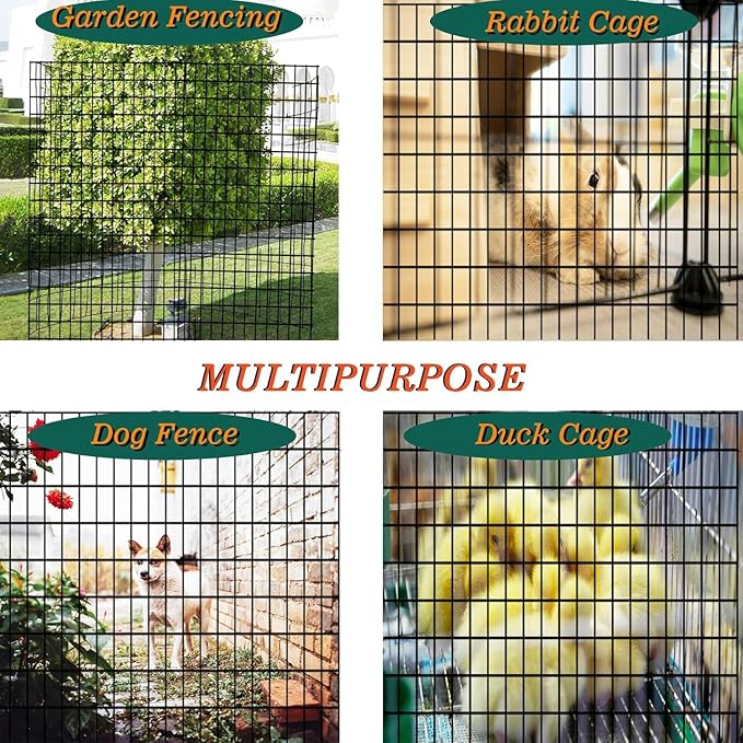 Black Metal Garden Fence, 48inch(H) x 100ft(L), 2 inch x 4 inch,12.5GA 2/3/4/5/6 Ft Tall Chicken Wire PVC Coated Welded Wire Mesh Roll for Dogs Border Yard Vegetable Plant Protection Poultry Netting