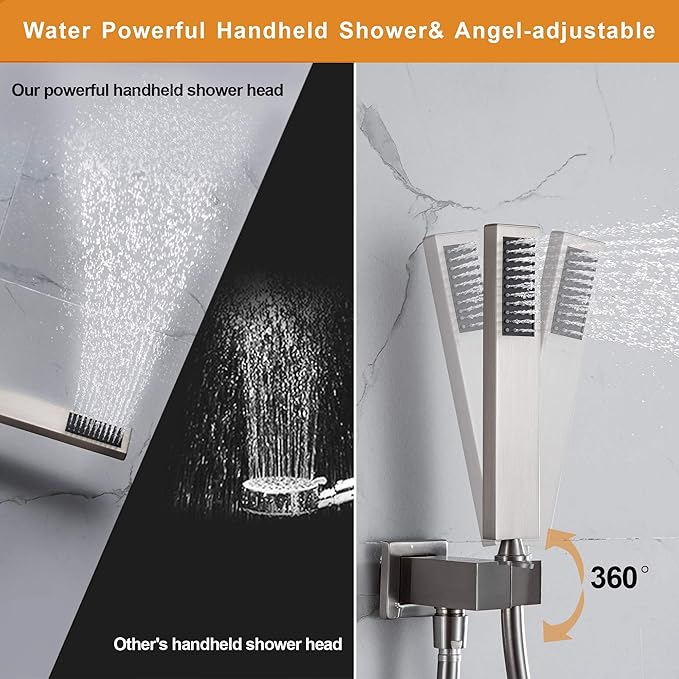 Rain Shower System with Handheld Shower, 10 Inch Wall Mounted Shower Faucet Set Bathroom Luxury Rain Mixer Shower Combo Set Rough-in Valve and Trim Kit, Brushed Nickel