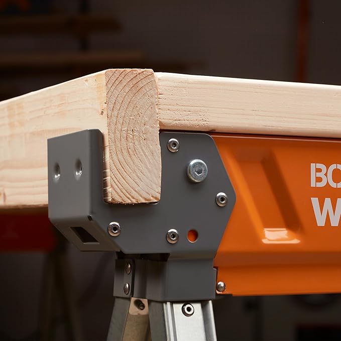 BORA Workhorse Saw horses 2 pack Folding Heavy Duty Legs, Metal Saw horse with 2x4 Bracket Built in Bottle Opener Professional Saw Horse for Woodworking Carpenters Contractors PM-3350T