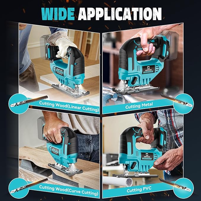 Jigsaw Compatible With Makita 18V Battery, Cordless jig saw tool Brushless Motor, 0°- 45° Bevel Cuts, LED Light with 3 Position Orbital Setting for Straight/Curve/Bevel/Circle Cutting (NO Battery)