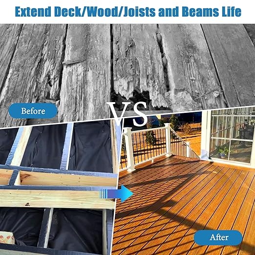 Butyl Joist Tape for Decking 2''×50', 6 Pack Weather-Resistant Deck Joist Tape, Waterproof Seal Antiseptic Butyl Joists Tape,Self-Adhesive Flashing Joists Tape for Wood Decks Beams Roof