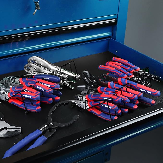 WORKPRO Pliers Set, 20-Piece Full Assortment of Pliers with 2-pack Plier Organizer Rack, Great Fits for Tool Box Drawer or Tool Chest, Ideal as Holiday, Fathers' Day and Christmas Gift