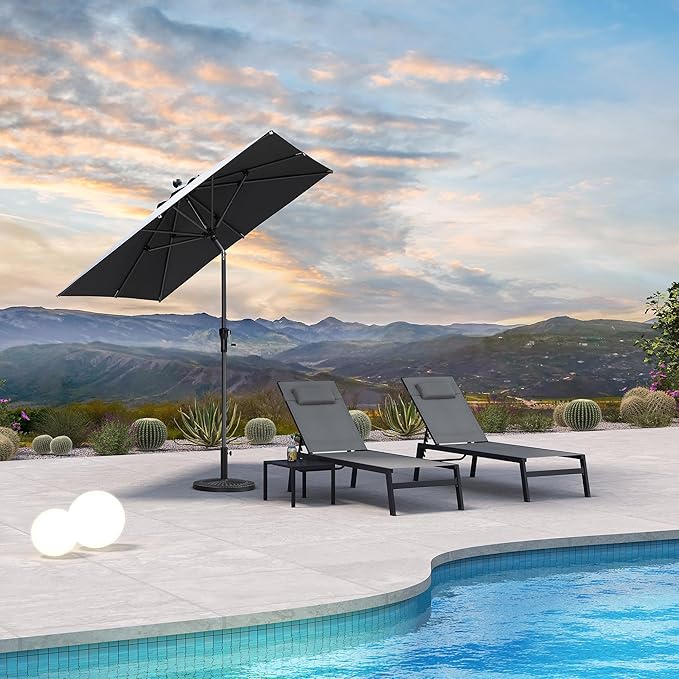 PURPLE LEAF 6.5' x 6.5' Square Patio Umbrella Outdoor Table Umbrella Aluminum Frame Market Umbrella Sun Umbrella with 8 Sturdy Ribs & Tilt for Garden Deck Lawn & Pool Gray