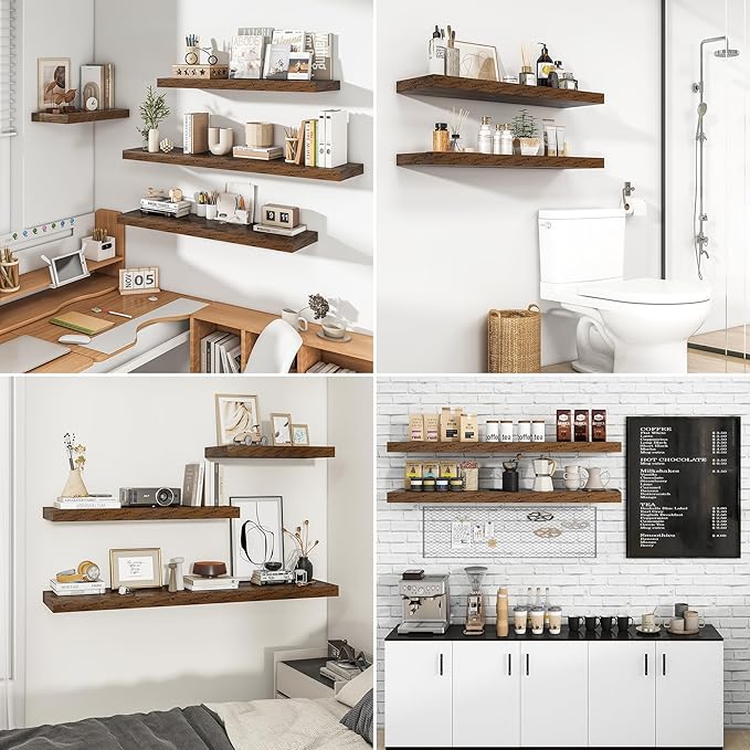 RICHFOCUS 72Inch Floating Shelves for Wall 1 Pack Shelves for Bedroom|Kitchen|Bathroom Wall Mounted Rustic Wood Floating Shelf with Invisible Brackets for Books|Storage|Decor, Rustic Brown