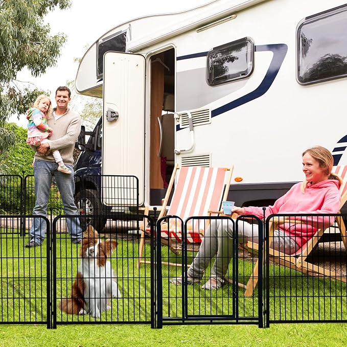 24 in(H) Decorative Garden Fences with Gate, 8 Panels Total 15.7 ft(L) Heavy Duty Iron Animal Barrier Fence for Yard,Suitable for Indoor Pet Fence Or Outdoor Dog Fencing, Garden Border Fence