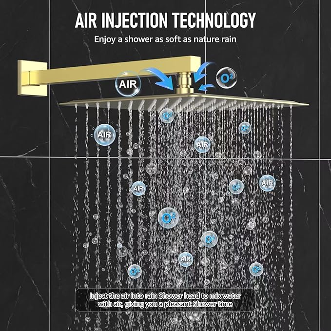 Iriber Brushed Gold Shower System Wall Mount with 12 Inch Rain Shower Head and Handheld Bathroom Champagne Bronze Shower Set Contain Shower Faucet Mixer Trim Kit (Valve Included)