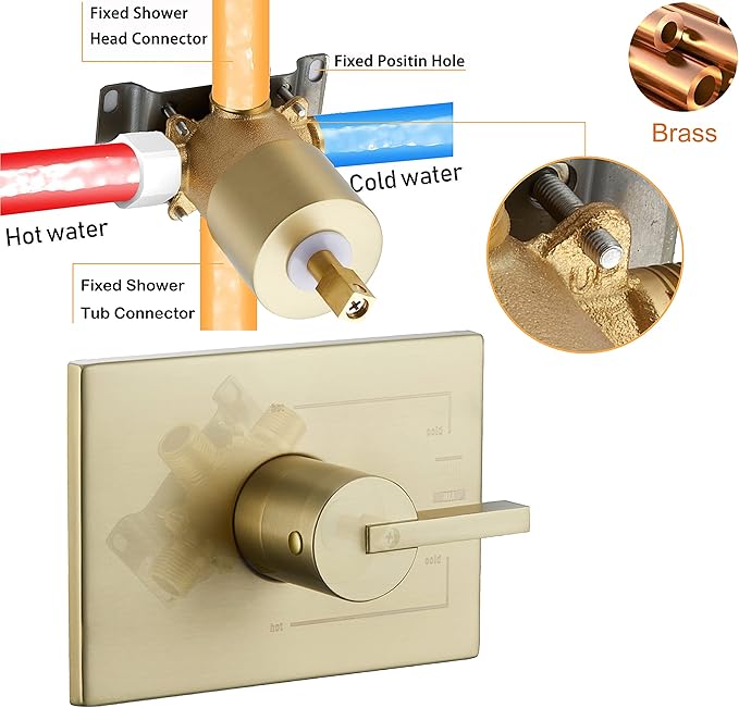 Brushed Gold Shower Fixtues, Tub and Shower Faucet Set Combo with 12 Inch Gold Shower Head and Tub Spout, Gold Shower Head and Handle Set (Valve Included)