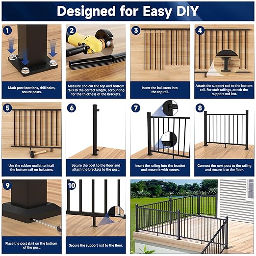 3 Pack 2.56 in. x 2.56 in. x 39 in. Aluminum Deck Railing Post with Screws, Black Textured Outdoor Powder-Coat Finish Stair Post for Decks, Porches & Balconies (3 x 39in Posts)