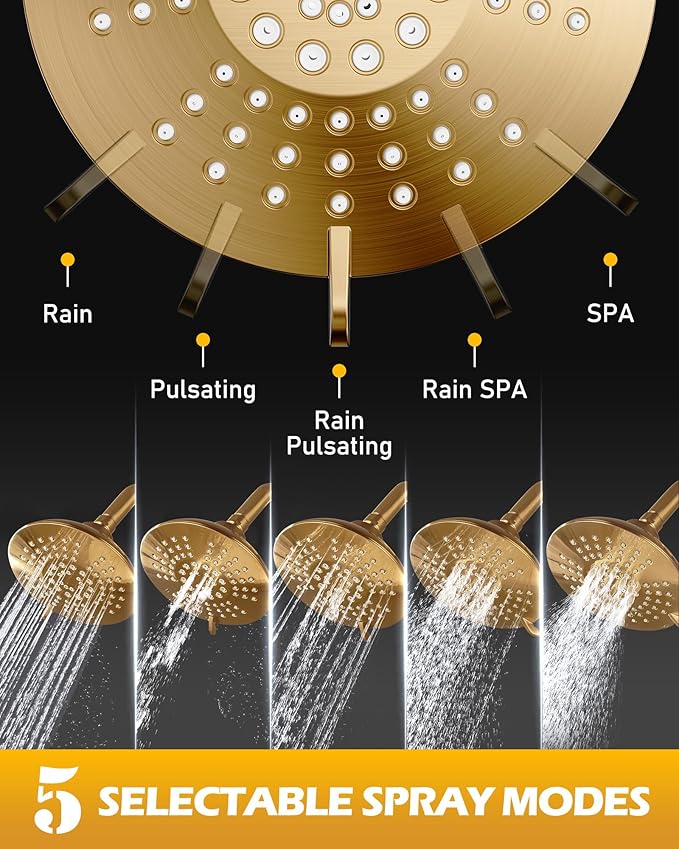 Shower Faucet Set with Valve, WOWOW Shower Trim Kit with 6-Inch Rain Shower Head and Tub Spout, Single Handle Shower Tub Combo complete Sets Wall Mount, Black and Gold