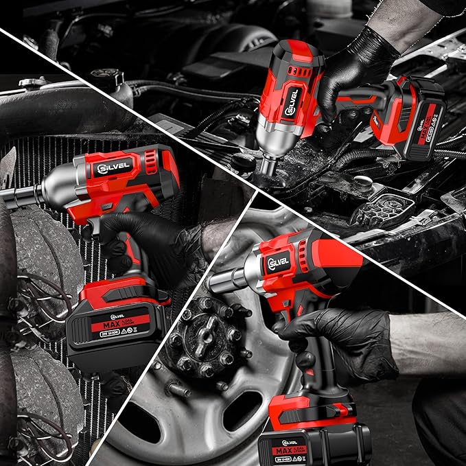 SILVEL Cordless Impact Wrench, MAX 650N.M Brushless Impact Gun 1/2 inch, 4.0Ah Battery, 6 Sockets, 3300RPM Impact Driver wih Fast Charger