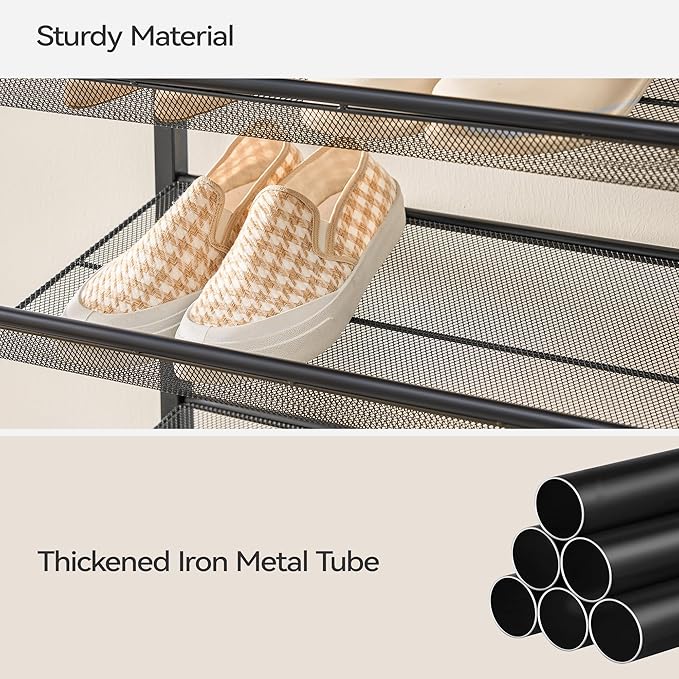 Shoe Rack, Long Shoe Organizer,Max Holds 50 Pairs,8 Tier Metal Shoe Storage Shelf,4-Tier Stackable Shoes Organizer for Garage, Entryway, Black