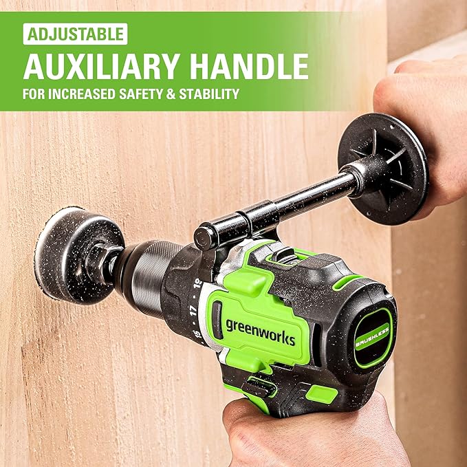 Greenworks 24V Cordless Brushless 1/2" Drill Driver (Metal Chuck /800 in.-lbs. /21 Clutch Position/LED Light), 4Ah USB (Power Bank) Battery and Fast Charger Included