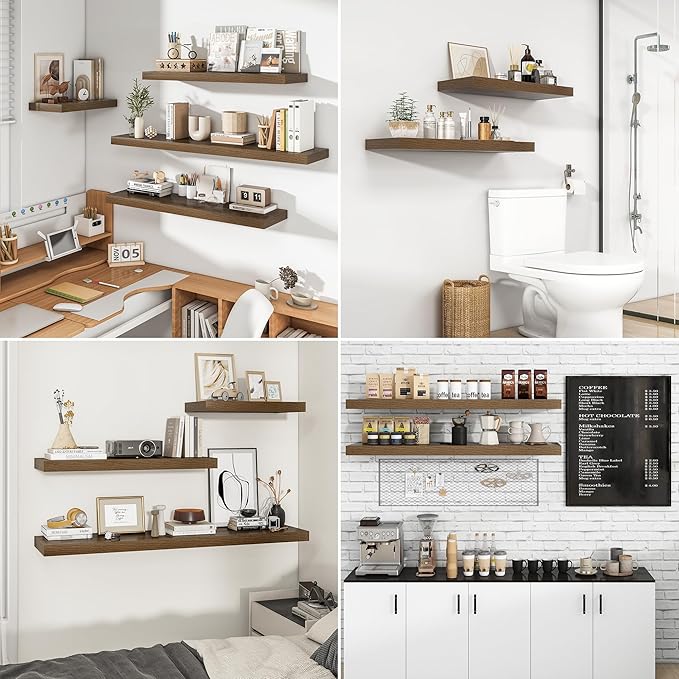 RICHFOCUS 48Inch Floating Shelves for Wall 1 Pack Shelves for Bedroom|Kitchen|Bathroom Wall Mounted Rustic Wood Floating Shelf with Invisible Brackets for Books|Storage|Decor, Walnut