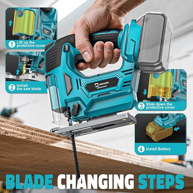 Jig Saw Compatible with Makita 18V Battery, Laser Guide Cordless Jigsaw Tool, 3000RPM Brushless Motor, Variable Speed, 45° Bevel Angle Cut, LED Light, 3 Orbital Sets, 6PCS Blades (No Battery)
