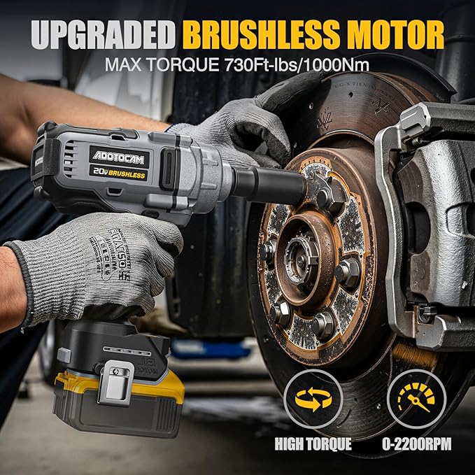 Cordless Impact Wrench, 1/2 inch Impact Gun for 20V Dewalt Battery, 730Ft-lbs(1000N.m) Brushless High Torque Power Impact Wrench with 3-Mode Speed, LED Work Light, Belt Clip (Battery Not Included)