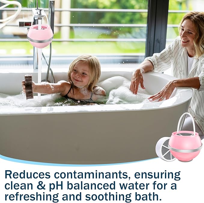 Bath Ball Filter๏ผBathtub Water Filter For Tub Faucet, Removes Contaminants For Softer, Smoother Skin, BPA Free (Rose Pink)