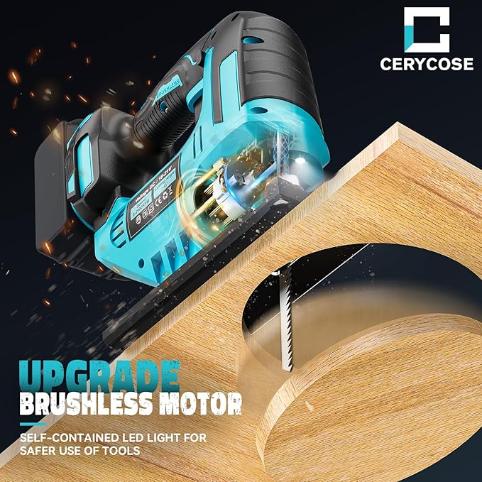 Jigsaw Compatible With Makita 18V Battery, Cordless jig saw tool Brushless Motor, 0°- 45° Bevel Cuts, LED Light with 3 Position Orbital Setting for Straight/Curve/Bevel/Circle Cutting (NO Battery)