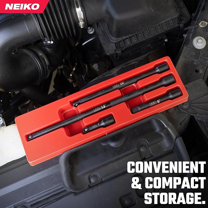 NEIKO 00248A 1/2-Inch-Drive Impact Extension-Bar Set, Impact Socket Extension Made with CrV Steel, 1/2 Impact Extension Set Includes 3-Inch, 5-Inch, 10-inch, 15-inch