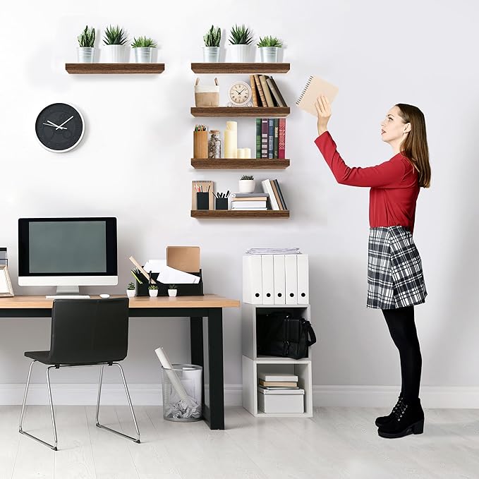 Sorbus Floating Shelves for Wall, Bathroom Shelves Wall Mounted for Kitchen, Bedroom, Living Room, Bathroom Storage, Over Toilet, Hanging Book Shelf for Wall Home Decor (Walnut, 5 Pack)