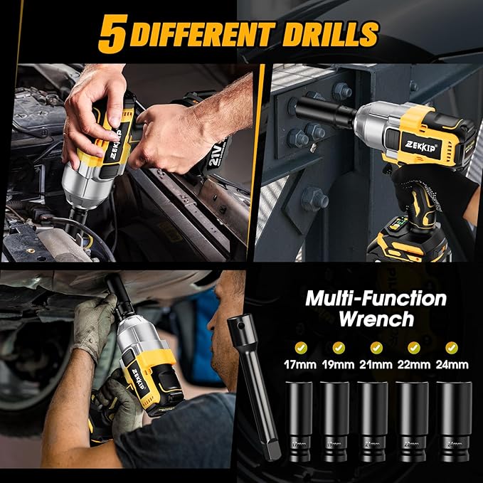 Cordless Impact Wrench, 1/2 Impact Gun, 958Ft-lbs (1300N.m) 3500RPM Brushless High Torque Impact Driver, 2x4000mAh Batteries, Fast Charger & 5 Sockets, Variable Speeds for Car, Truck RV, Mower