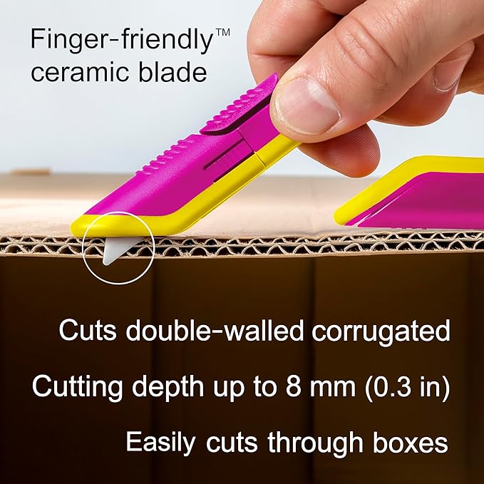Slice Box Cutter | Manual Retracting | Heavy Duty Utility Knife | Safe Ceramic Blade Lasting 11x Longer than Metal | 1 Pack | Fuchsia
