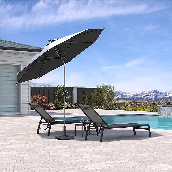 PURPLE LEAF 9' Round Patio Umbrella Outdoor Table Umbrella Aluminum Frame Market Umbrella Sun Umbrella with 8 Sturdy Ribs & Tilt for Garden Deck Lawn & Pool Gray