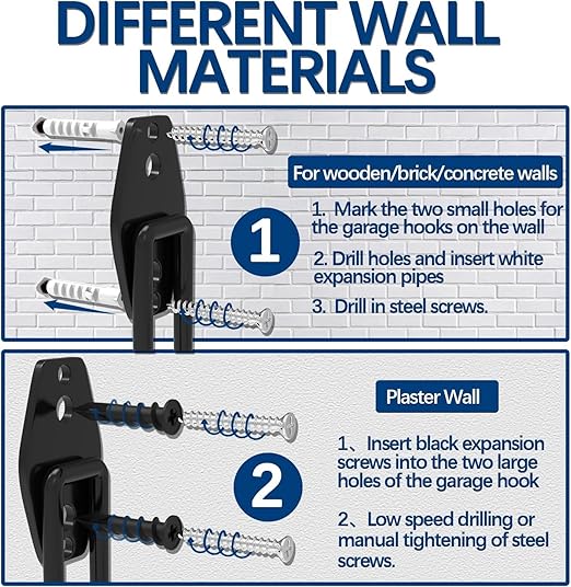 3-H Garage Wall Hooks 60 Pack, Heavy Duty Garage Hooks with Extra Welding Spots, Wall Mount Storage Organizer for Hanging Garden Lawn Tools, Ladder, Bike, WeedEater, Chair, Shovel, Blower (Black)