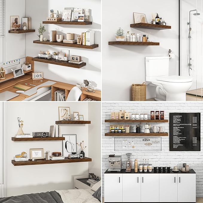 RICHFOCUS 55Inch Floating Shelves for Wall 1 Pack Shelves for Bedroom|Kitchen|Bathroom Wall Mounted Rustic Wood Floating Shelf with Invisible Brackets for Books|Storage|Decor, Rustic Brown