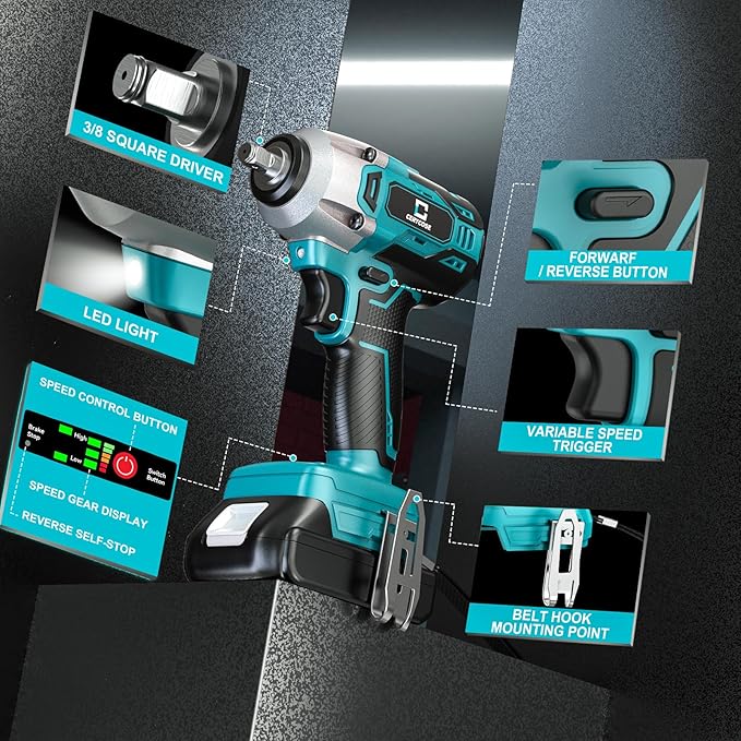 Cordless Impact Wrench for Makita Battery: 250FT-LBS 3/8 inch Impact Gun Brushless Electric Includes LED Work Light - 2400RPM Impact Driver Wrench - Bare Tool Only