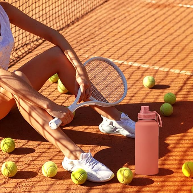 Smoky Pink 32 OZ Insulated Water Bottle, Large Metal Insulated Stainless Steel Water Flask, Big Sports Travel Water Bottle with 2 Lids, Insulated Thermos Thermal Mug Cup