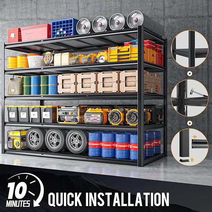 59.8" W x 72.2" H x 24.2" D Metal Storage Shelves, 3000LBS Garage Shelving Unit with Adjustable Shelf, 5 Tier Storage Rack for Garage, Pantry, Warehouse, Basement, Black, 2 Pack