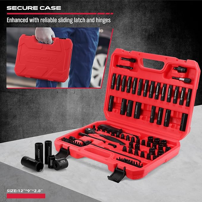 105-Piece 1/4" Drive Impact Socket Set, SAE 5/32"-9/16" & Metric 4-15mm, CR-V Steel Mechanics Tool Set with Ratchet Wrench, Adapters, Universal Joint, Screwdriver Bits, Bit Holder, Extension Bar
