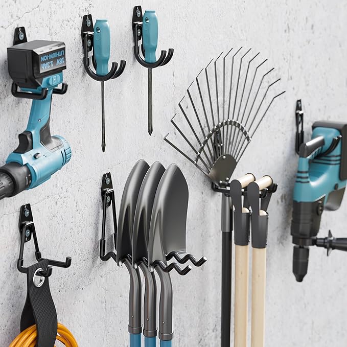 BONTEC 16 Pack Heavy Duty Garage Hooks, Steel Wall Mount for Garage Organization, Ladder & Bike Hooks, Garden Hose Holder, Tool Hangers, for Home, Workshop & Storage (Black)