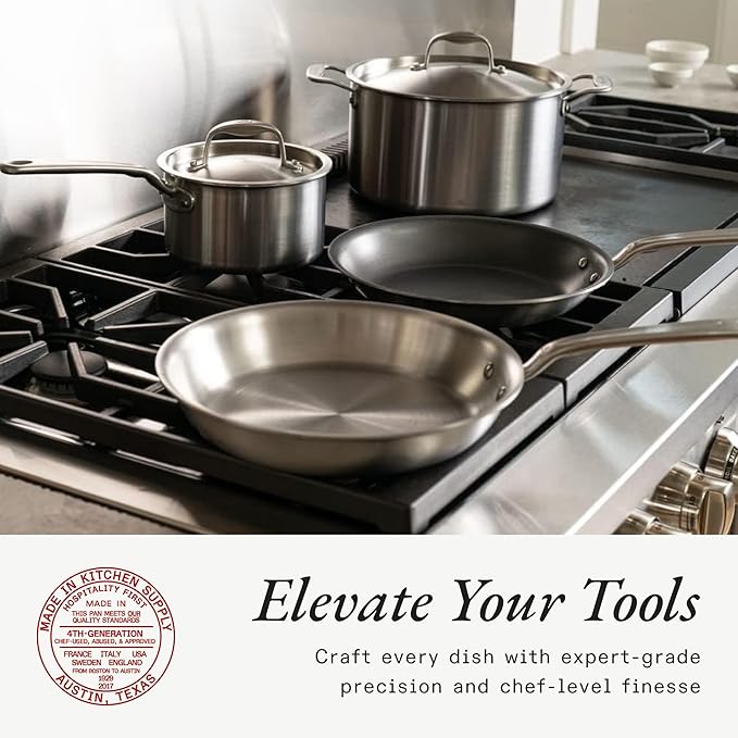 Made In Cookware - 6 Pc Stainless Steel Cookware Set - 5 ply Clad - Includes Frying Pans, Saucepan, and Stock Pot - Professional Grade - Crafted in Italy - Induction Compatible