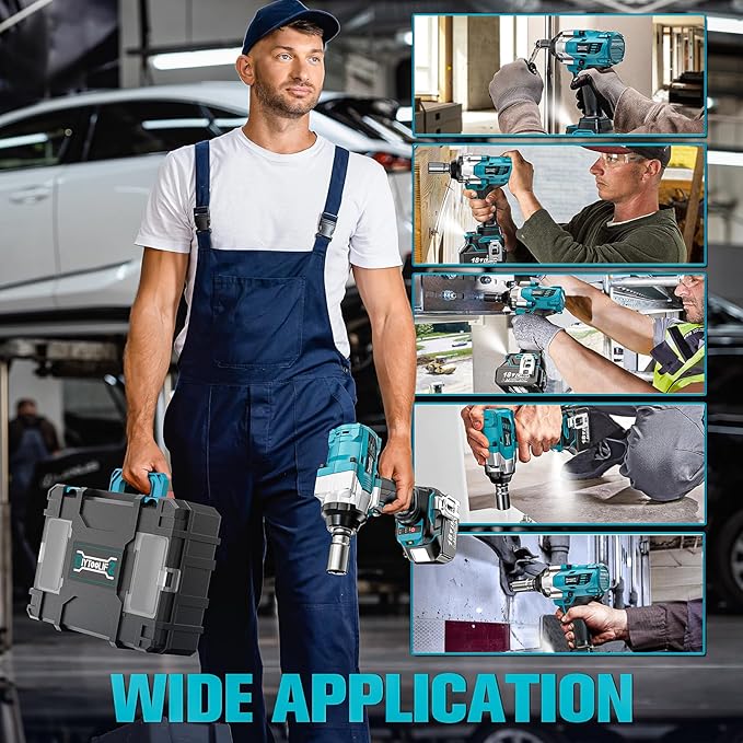 Cordless Impact Wrench 1/2 inch Compatible with Makita 18V Battery, 1000Ft-lbs (1360N.m) Brushless High Torque Impact Gun, Power Impact Driver for Car Truck Mower, with 2x5.0AH Battery & 6 Sockets