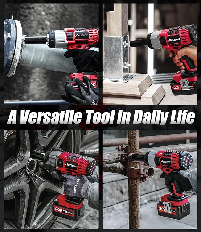 AVID POWER Cordless Impact Wrench, 1/2 Impact Gun w/Max Torque 330 ft lbs (450N.m), Power Impact Wrenches w/ 3.0A Li-ion Battery, 1 Hour Fast Charger (Light Red)