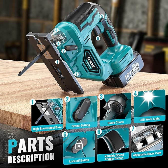JigSaw Compatible With Makita 18V Battery, Brushless Cordless jigsaw tool with Variable Speed LED Light, ±45° Bevel Cuts 3-Position Orbital Action for Cutting (With 5Ah Battery & Charger Station Kit)