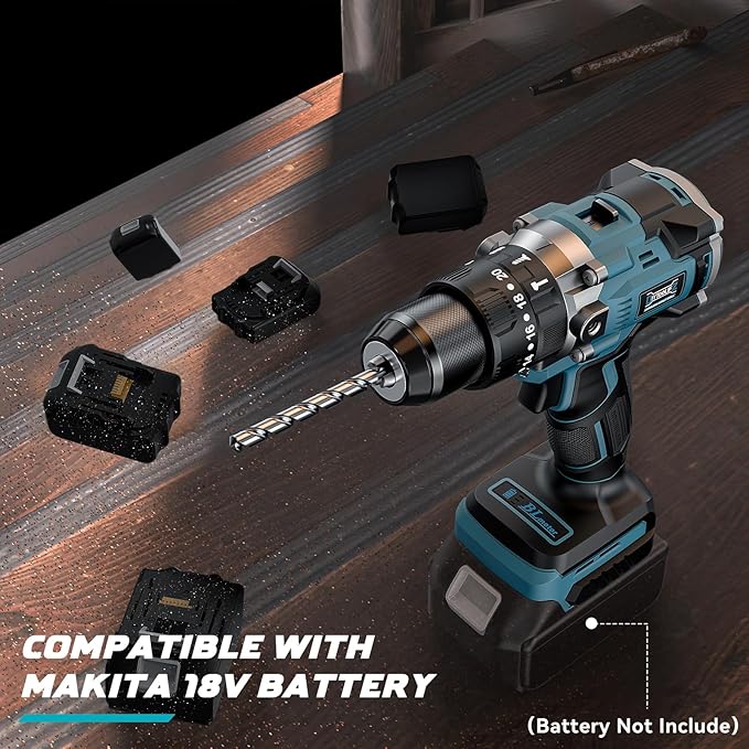 Cordless Power Drill Compatible with Makita 18v Battery: 3 Modes Electric Power Drill Kit Tool,1/2 Inch Keyless Chuck Cordless Impact Drills Set,Variable Speed for Home,Garden(No Battery)