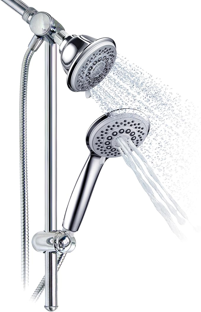 HotelSpa Instant-Mount Drill-Free Height/Angle Adjustable 30-Setting SpiralFlo 3-Way Shower Head/Handheld Showerhead Slide Bar Combo