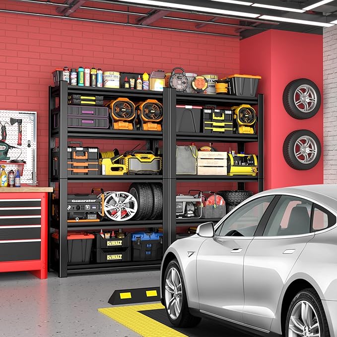 2500lb Capacity Heavy Duty Industrial Shelves | 5-Tier Steel Storage Rack | Adjustable Garage, Warehouse, Workshop Shelving | 63" H x 39.4" W x 17.7" D | Black