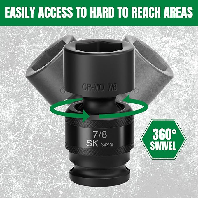 SK 1/2" Drive Universal Swivel Impact Socket Set, SAE Socket Set, 13-Piece, Premium CR-MO Steel, SureGrip 6 Point Design, with Storage Case
