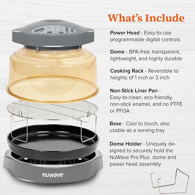 Nuwave Pro Plus 2 Infra-Red Oven, Countertop, Convection, Cook Fresh or Frozen, No Defrosting or Preheating, Cook Healthy, 360 Surround Heat, Adjustable Temps, 100 Presets, 50 Memory, Tough Power Dome