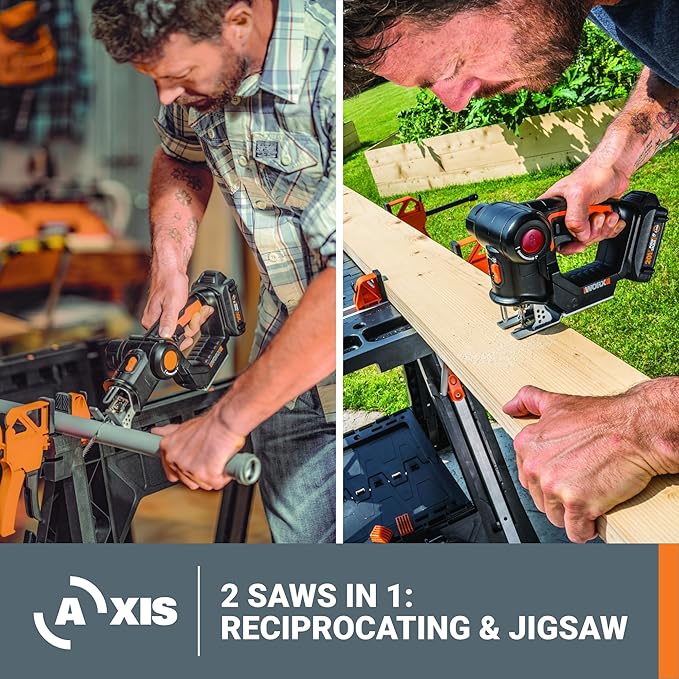 WORX WX550L 20V Power Share Axis Cordless Reciprocating & Jig Saw